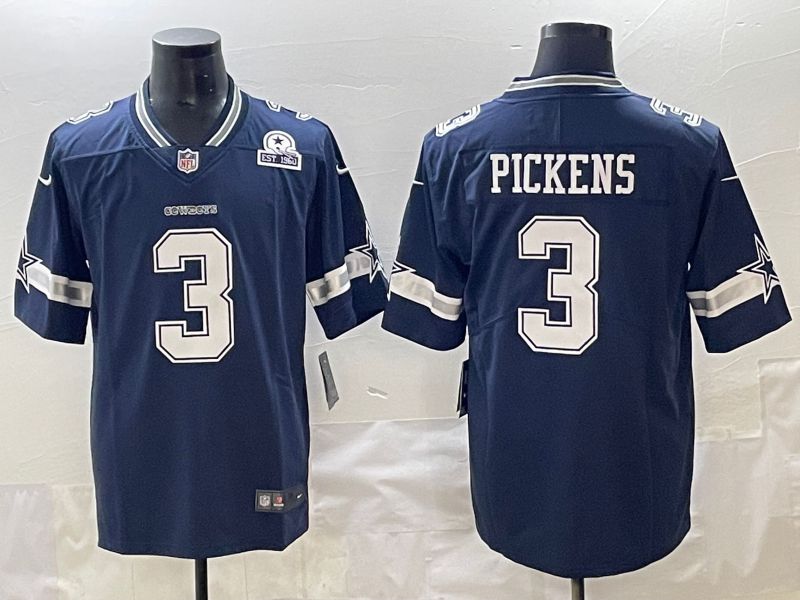 Men 2025 Dallas Cowboys 3 Pickens Drak Blue Nike Limited NFL Jersey style 3